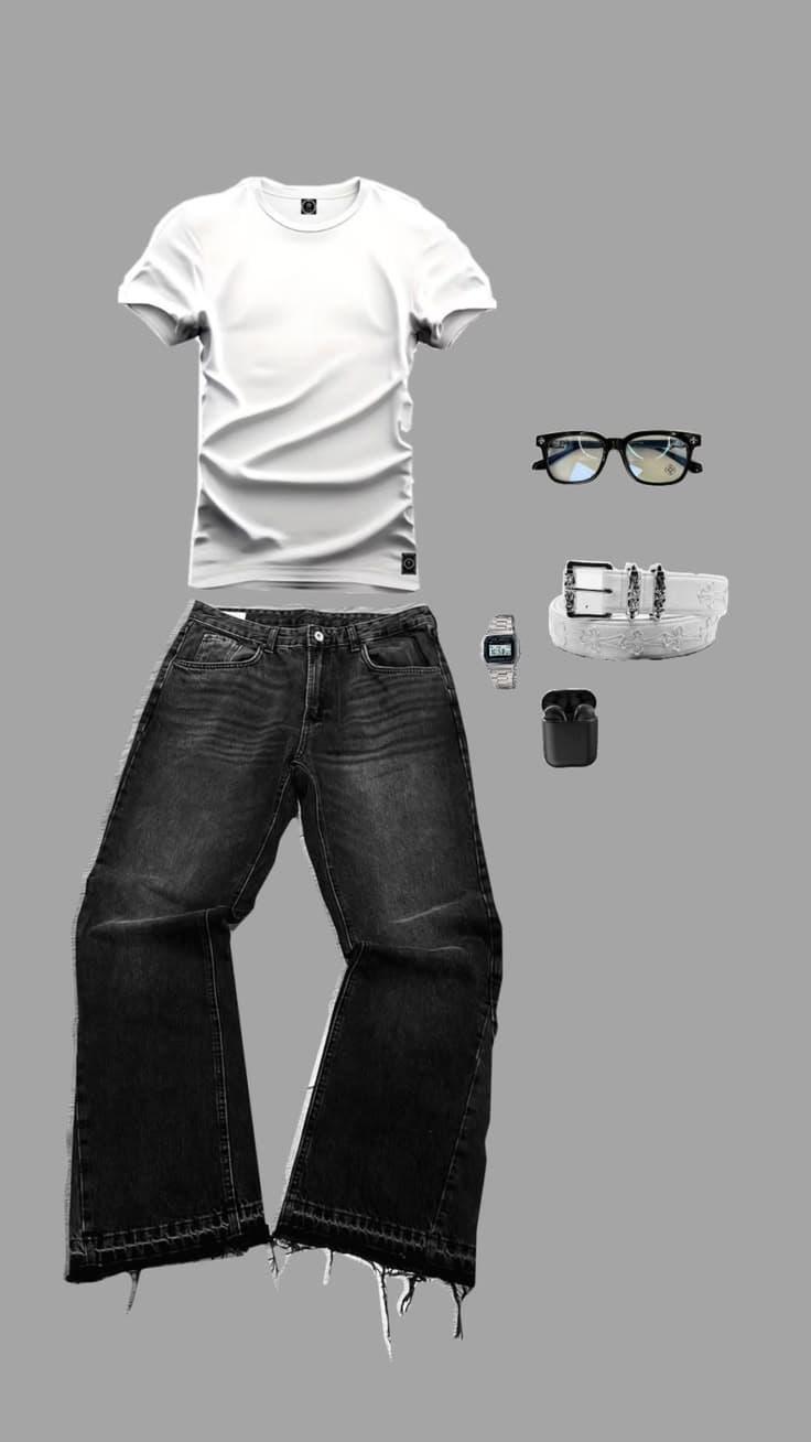denim outfit flatlay