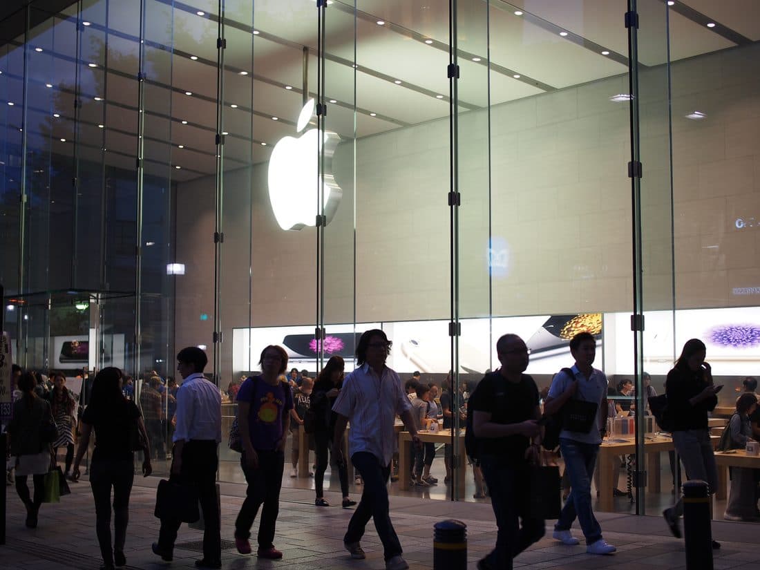 Crowded Apple Store in Omotesando, Tokyo, a gathering place for the brand's devoted community